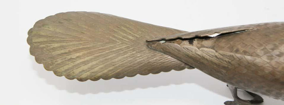 Islamic Qajar Style Damascene Metal Vintage Peacock Figurine, India