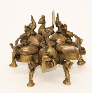 Antique Hindu Brass Box with Peacocks and Elephants