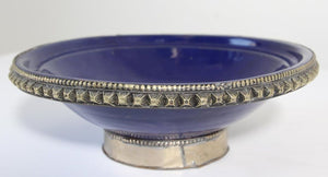 Cobalt Blue Moroccan Ceramic Bowl with Silver Overlay