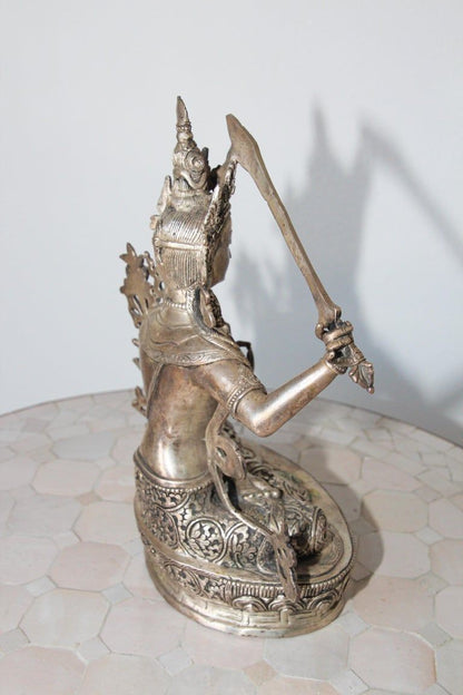 Silvered Metal Manjushri, Sino, Tibetan Buddhist Deity