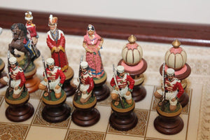 The Raj Hand Painted India-British War 1857 Game Chess with Table