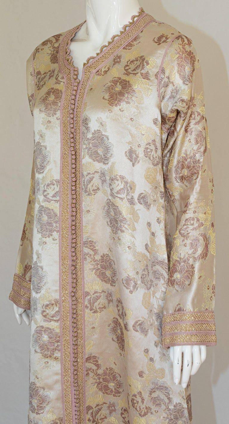 Moroccan Caftan Gold Damask Embroidered, Vintage, 1960s