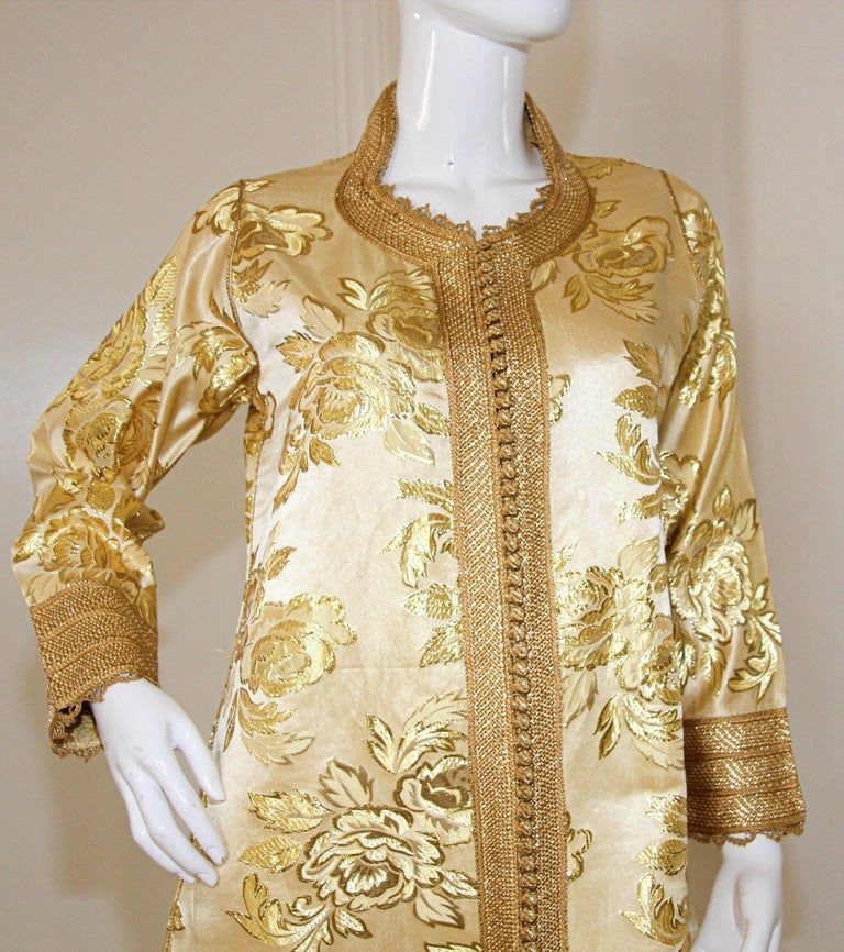 Moroccan Caftan Gold Damask Embroidered, Vintage, 1960s