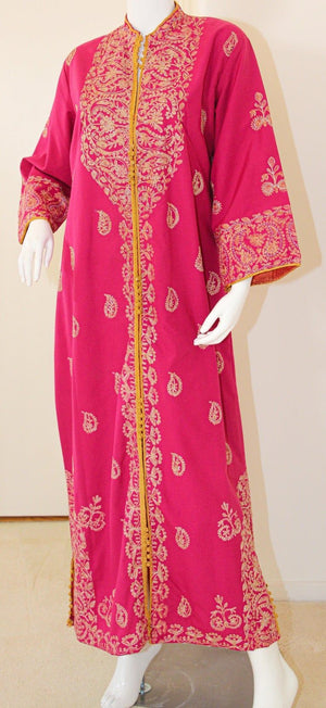 Vintage Moroccan Caftan Hot Pink with Gold, 1970's