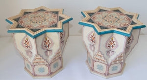 Moroccan Moorish Star Shape Ivory Side Tables a Pair