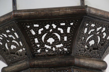 Moroccan Moorish Hanging Metal Lantern with Milky Glass