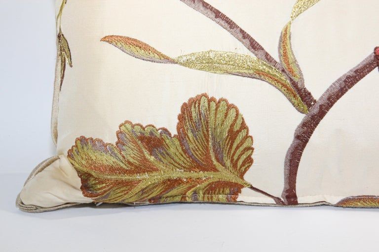 Vintage Throw Decorative Taffeta Pillow Embroidered with Flowers