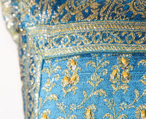 Turquoise Moorish Decorative Throw Pillow Embellished with Sequins and Beads
