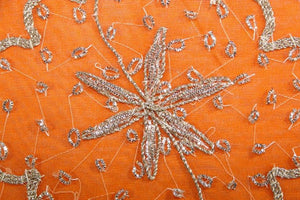 Beaded Orange Throw Pillow Embellished with Sequins