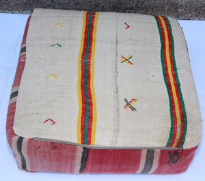 Vintage Moroccan Floor Pillow Seat Cushion Made from a Berber Old Rug
