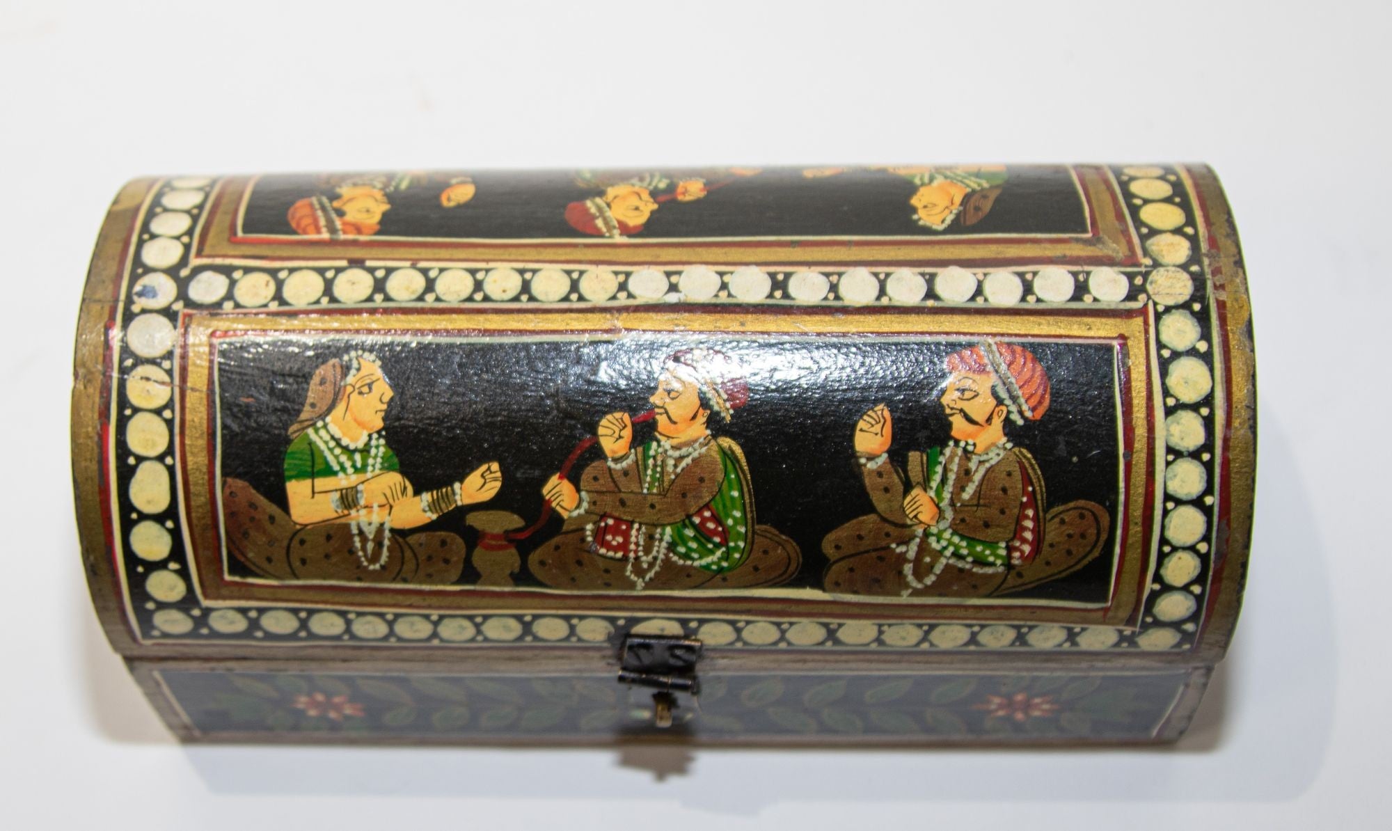 Indian Wood Pen Box with Hand Painted Figural Scenes