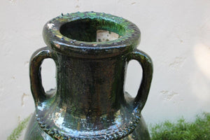Moroccan Vintage Tamgroute Green Olive Jar with Handles