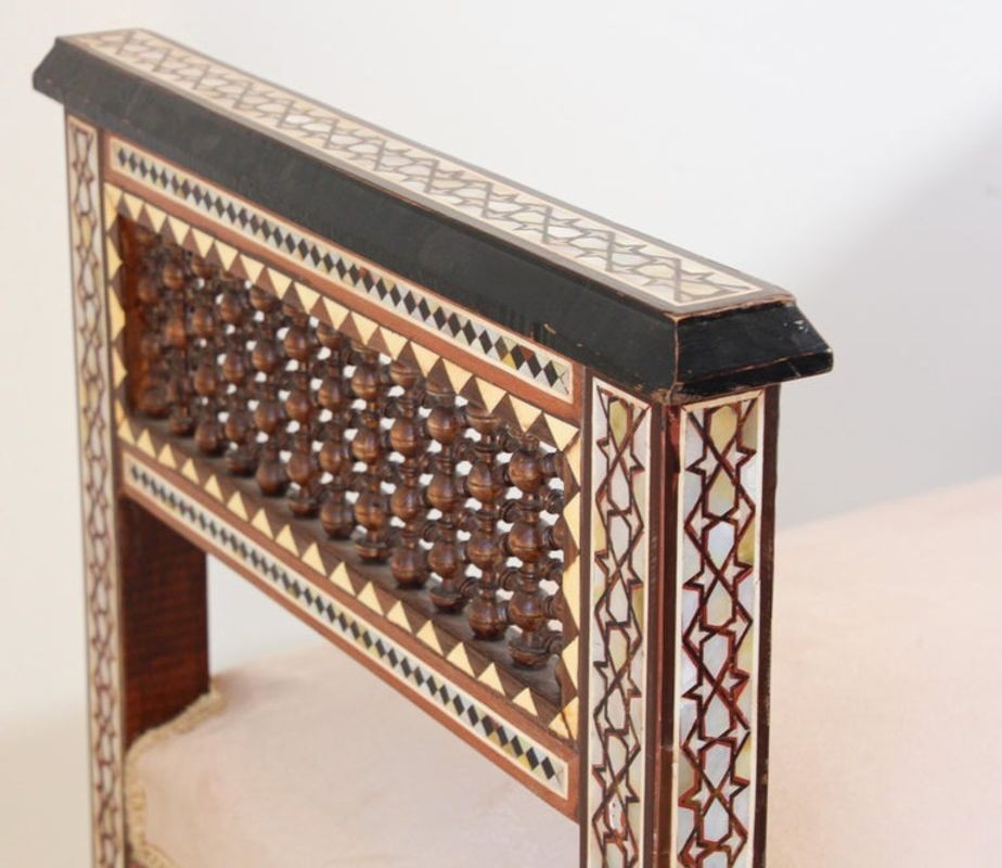 Antique Moroccan Benches with Mosaic White Shell Inlay a Pair