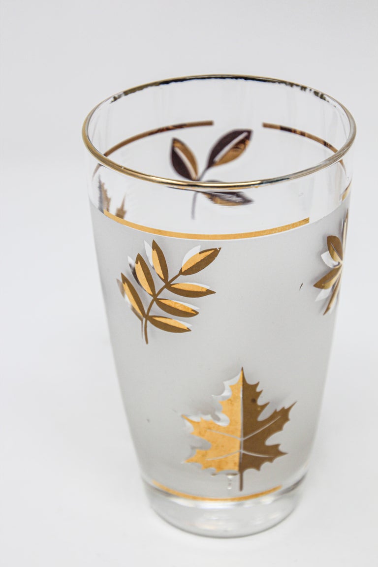 Vintage Libbey Cocktail Glasses Set, Frosted Glass with Gold Leaf
