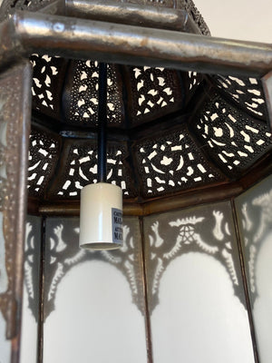 Moroccan Moorish Hanging Metal Lantern with Milky Glass