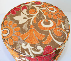 Post Modern Cylindrical Moroccan Pouf Upholstered Stool in Bold Colorful Fabric