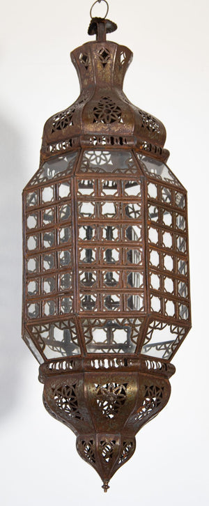 Handcrafted Moroccan Lantern with Clear Glass and Moorish Metal Filigree