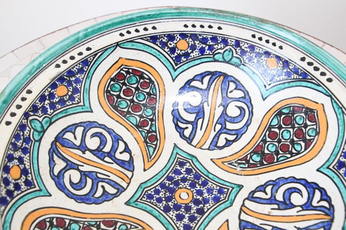Moroccan Ceramic Bowl with Lid Tajine from Fez Polychrome