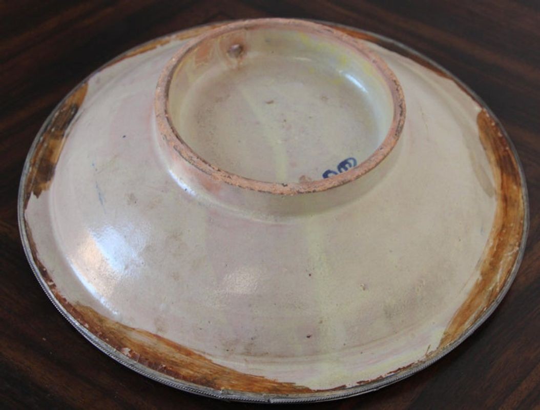 Moroccan Ceramic Blue Bowl Adorned with Silver Filigree from Fez Antique 1920s