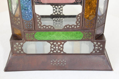 Vintage Moroccan Moorish Lantern by Berber Tribes, Metal & Glass, 1970