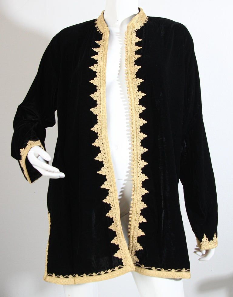 Moroccan Kaftan Black Velvet Vest with Gold Embroideries
