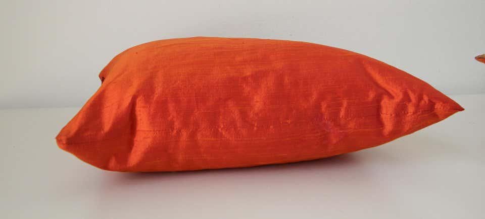 Decorative Burnt Orange Raw Silk Throw Pillow