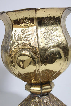 Vintage Brass Metal Embossed Footed Cachepot