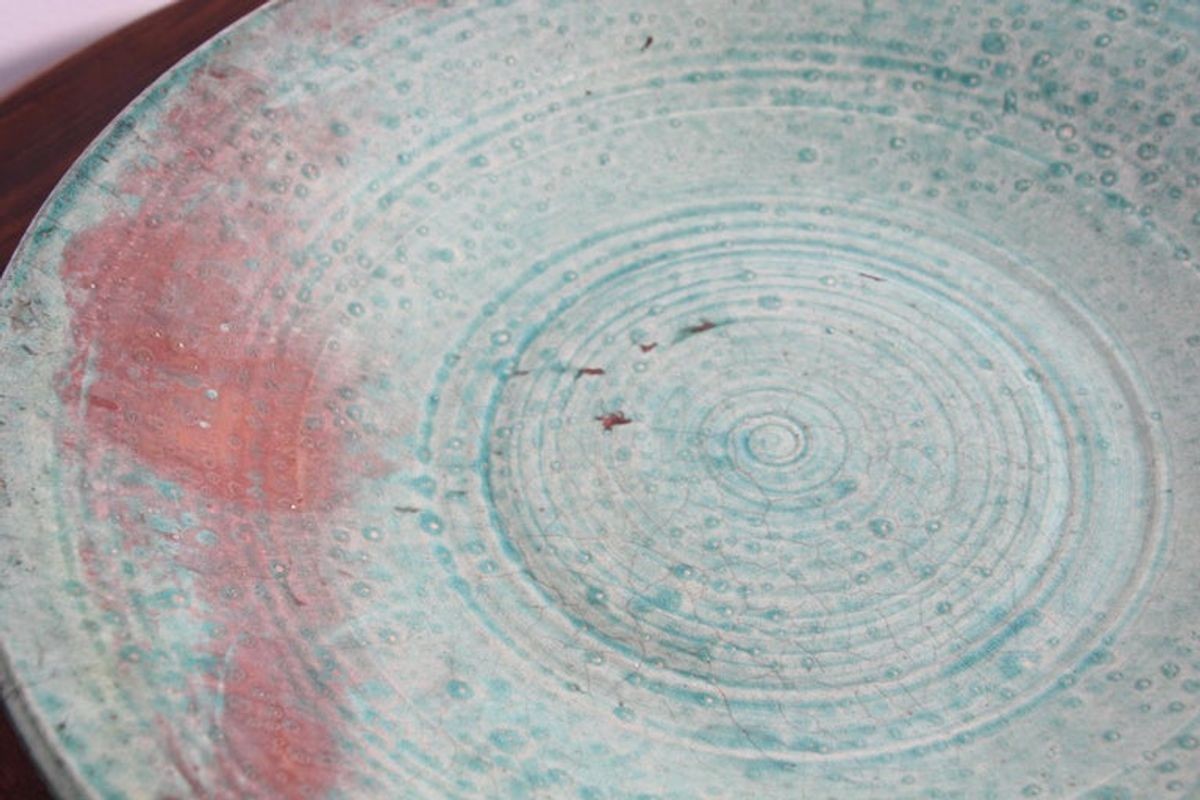 Handcrafted Italian Art Studio Large Stoneware Bowl Aqua Color