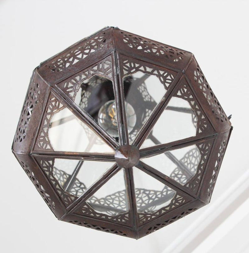 Moroccan Moorish Metal and Glass Lantern