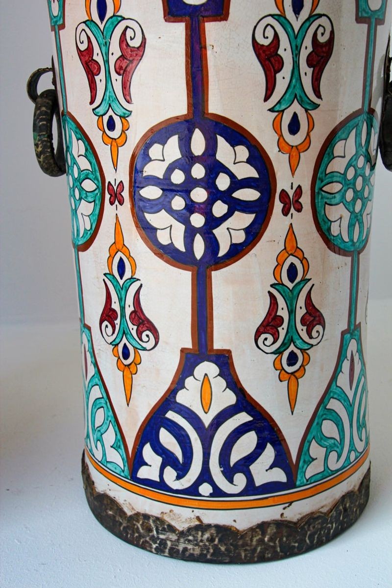 Handcrafted Moorish Ceramic Urns with Metal Handles, 20th Century