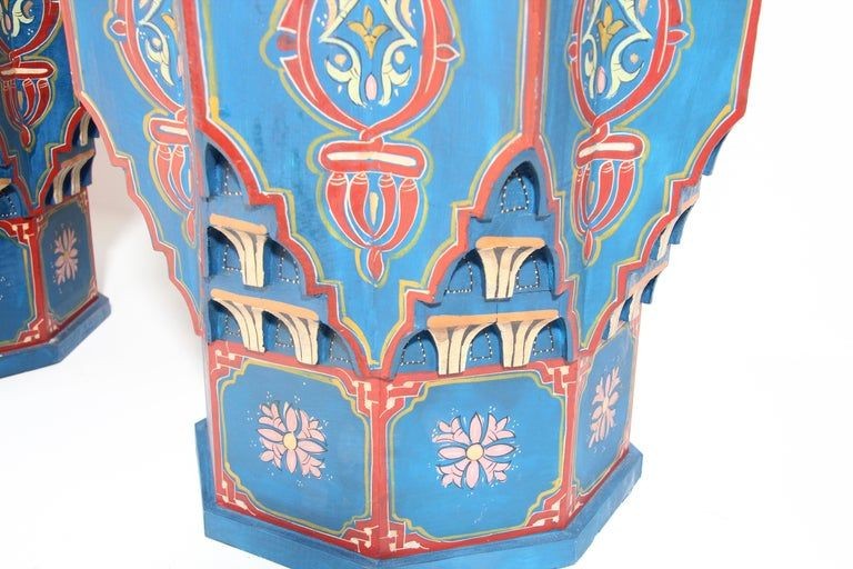 Moroccan Moorish Star Shape Blue Pair of Side Drinks tables 1960s