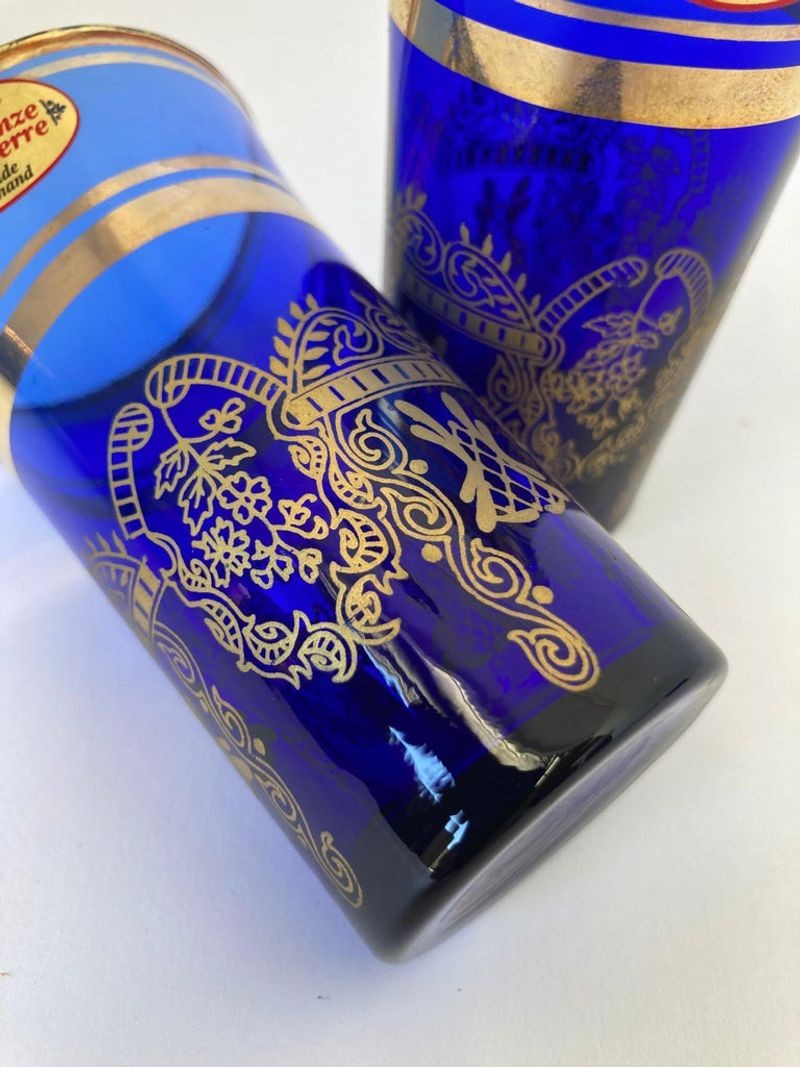 Italian Moorish Royal Blue and Gold Crystal Drinking Glasses
