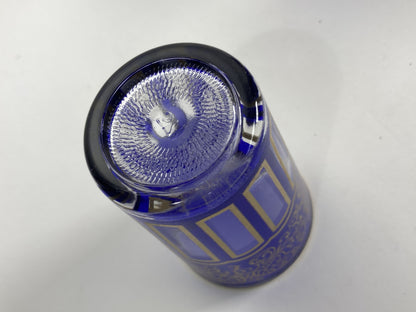 Moroccan Royal Blue Shot Glasses Set of Six, Gold Moorish Design, 1980