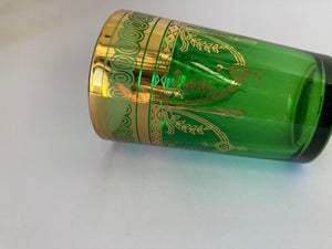 Set of Six Handblown Moroccan Moorish Green and Gold Glasses