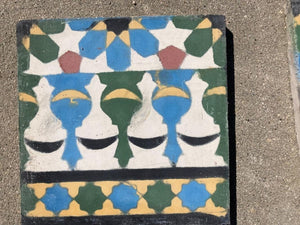 Moroccan Encaustic Cement Tile Border with Moorish Fez Design