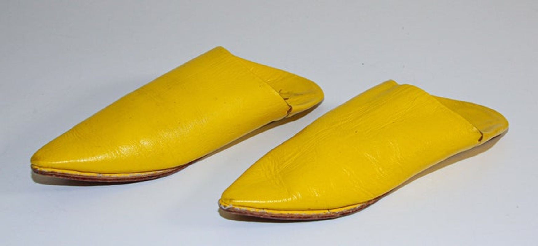 Moroccan Hand Tooled Yellow Leather Slippers Pointed Shoes