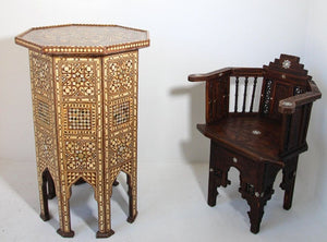 Moorish Handcrafted Octagonal Pedestal Table Inlaid with Mosaic Marquetry