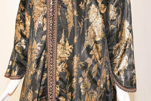 Vintage Moroccan Caftan, Black and Gold Embroidered, ca. 1960s