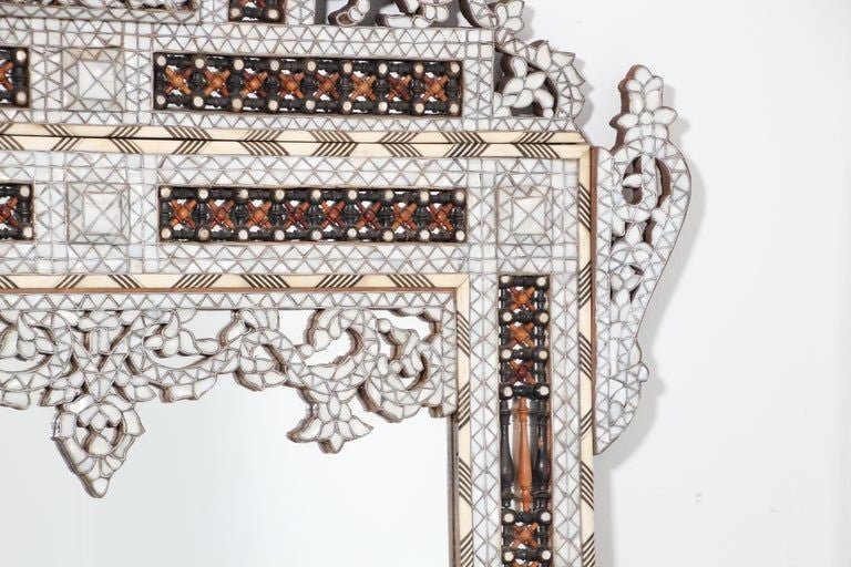 White Shell Inlaid Antique Middle Eastern Damascene Syrian Mirror 66"