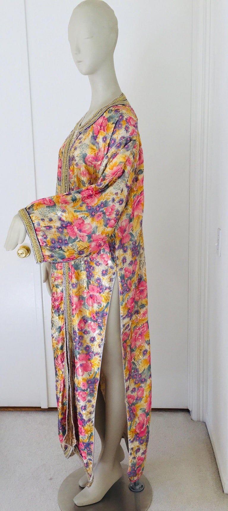 Vintage Moroccan Caftan Metallic Floral Silk Brocade