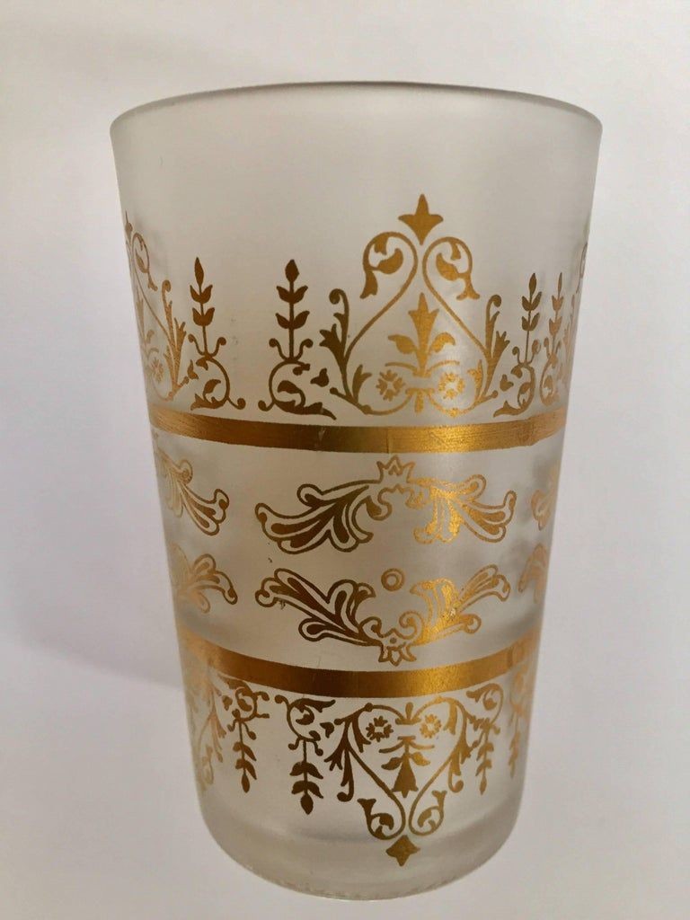Set of Six Moorish White Frosted and Gold Glasses