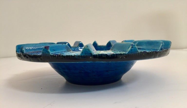 Aldo Londi Blue Ceramic Ashtray Handcrafted in Italy