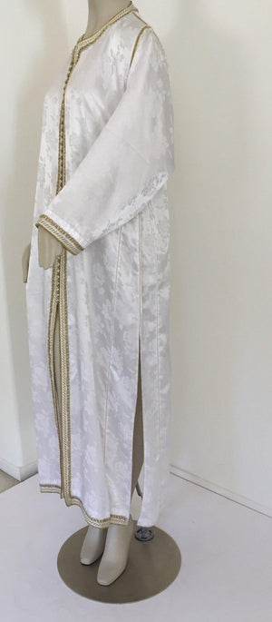 Moroccan Floral White Kaftan Maxi Dress Caftan Size Large