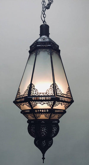 Moroccan Vintage Metal and Frosted Glass Light Fixture