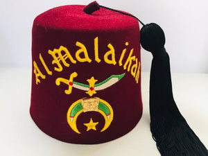AL Malaikah Vintage Iconic Masonic Shriner Burgundy Wool Fez Hat in Original Box