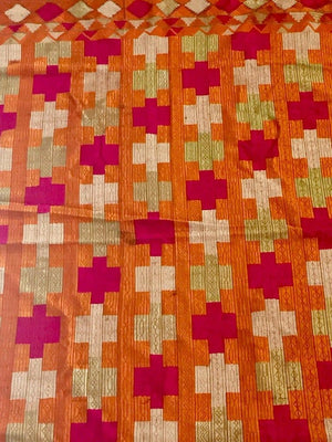 Phulkari Bawan Bagh Silk Embroidery Wedding Shawl, Punjab India