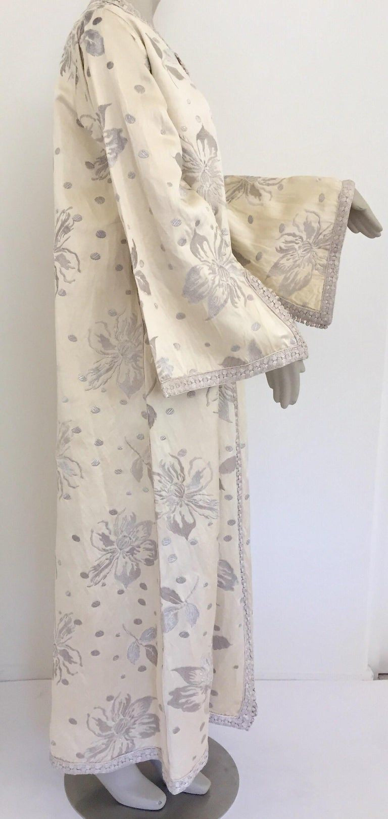1960's Vintage Moroccan Caftan with Silver Metallic Floral Silk Brocade