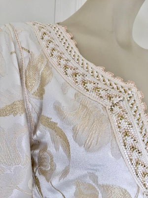 Moroccan Caftan White Ivory and Gold Brocade Kaftan