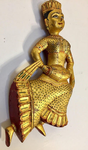 Hand Carved Wood Rajasthani Female Musicians Wall Sculptures from India Set of 2