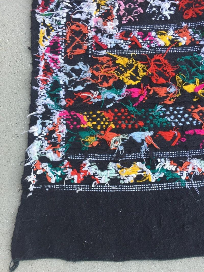 Moroccan Vintage North African Black Tribal Kilim Rug